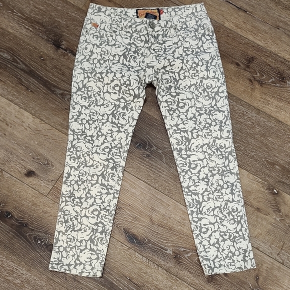 Dear John Denim - Dear John Off White Grey Womens Floral Cropped Ankle Jeans Low Mid Rise Sz 26